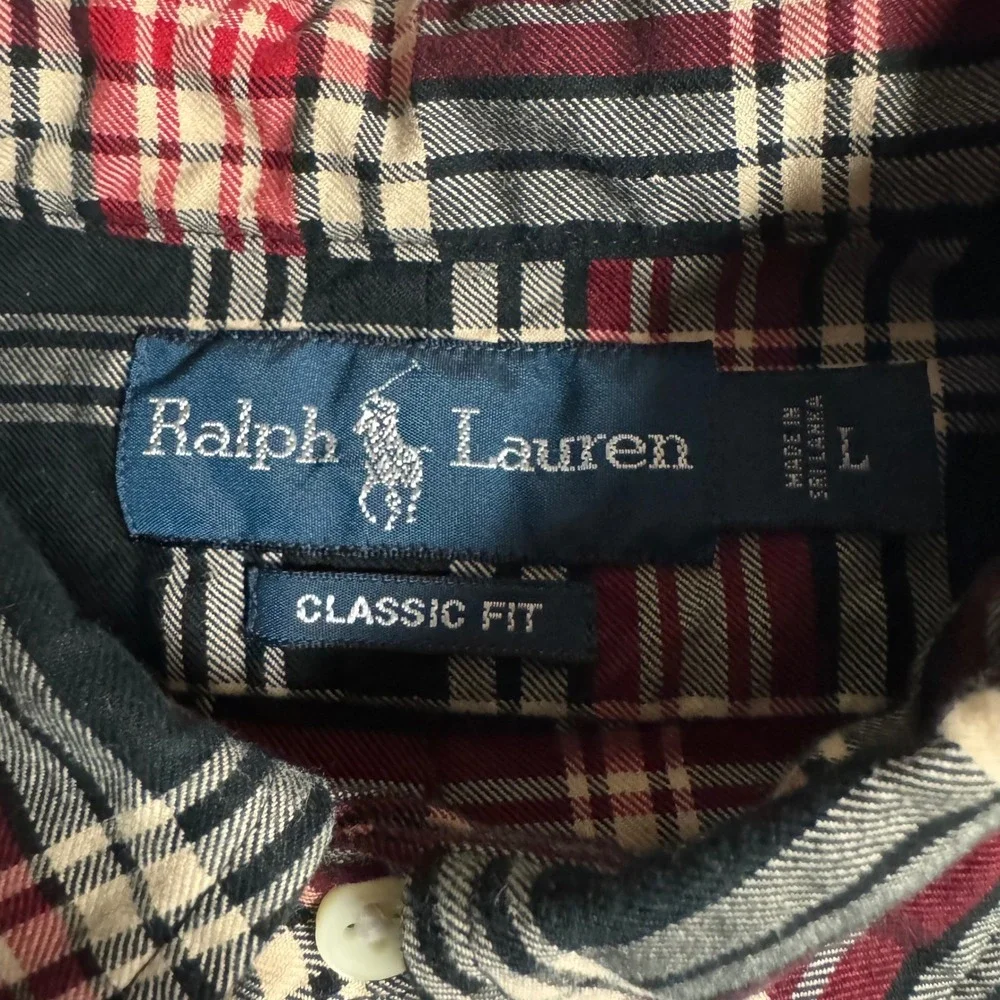 Polo Ralph Lauren Mens Classic Fit Plaid Button Down Shirt Red Black Large